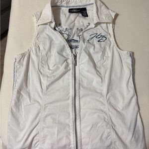 Harley-Davidson White Sleeveless Zip-Front Embroidered Vest
